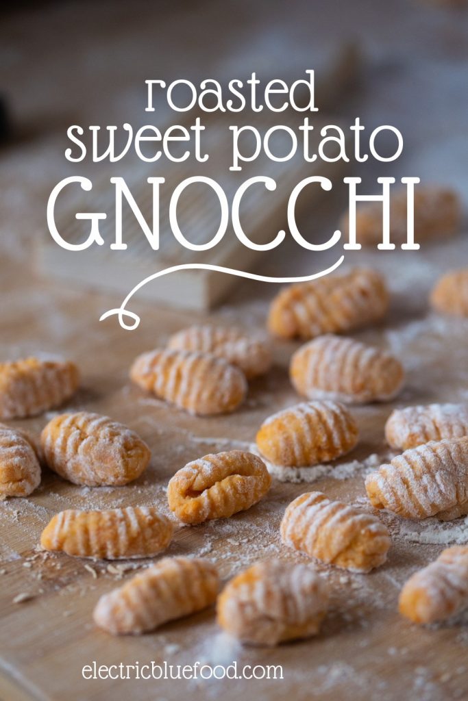 Roasted sweet potato gnocchi with brown butter and sage. Homemade gnocchi that feature roasted sweet potatoes in the dough. They give these gnocchi a sweet quality that marries so well with browned salted butter.
