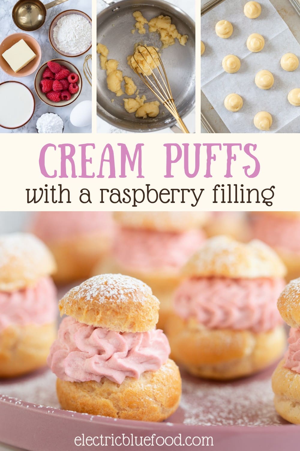 Raspberry cream puffs (small batch) • Electric Blue Food