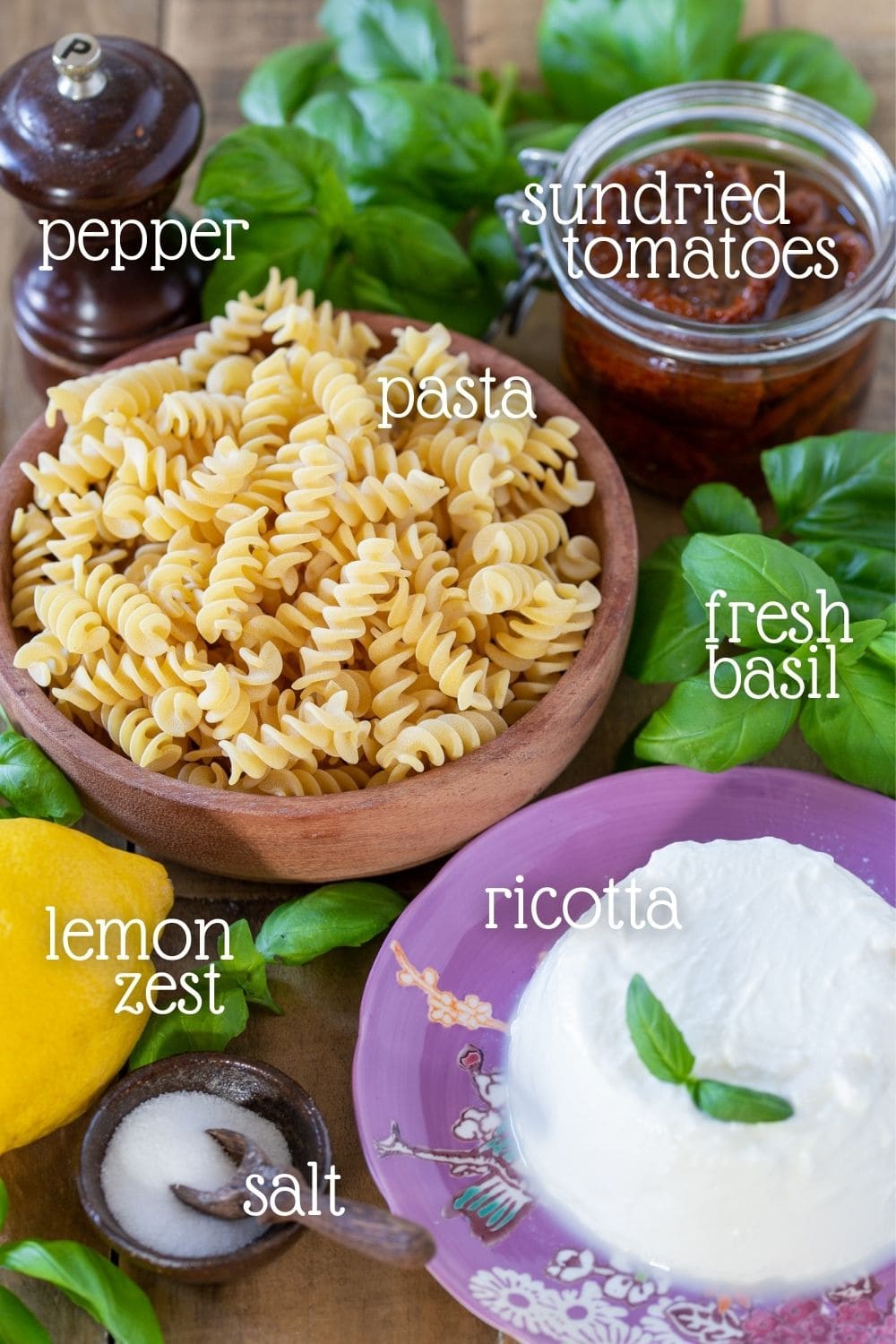 The ingredients needed in this recipe placed in separate bowls.