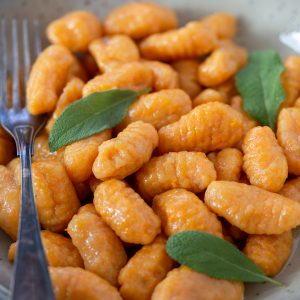 Roasted sweet potato gnocchi with brown butter and sage.
