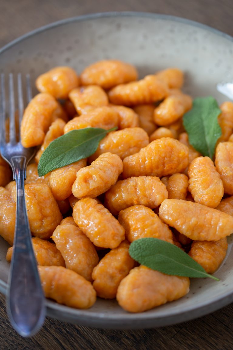 Roasted sweet potato gnocchi with brown butter and sage.