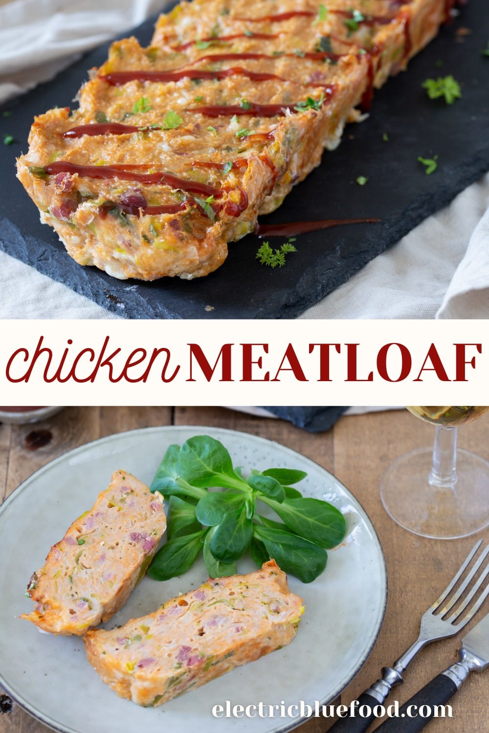 Chicken meatloaf with bacon and leeks.