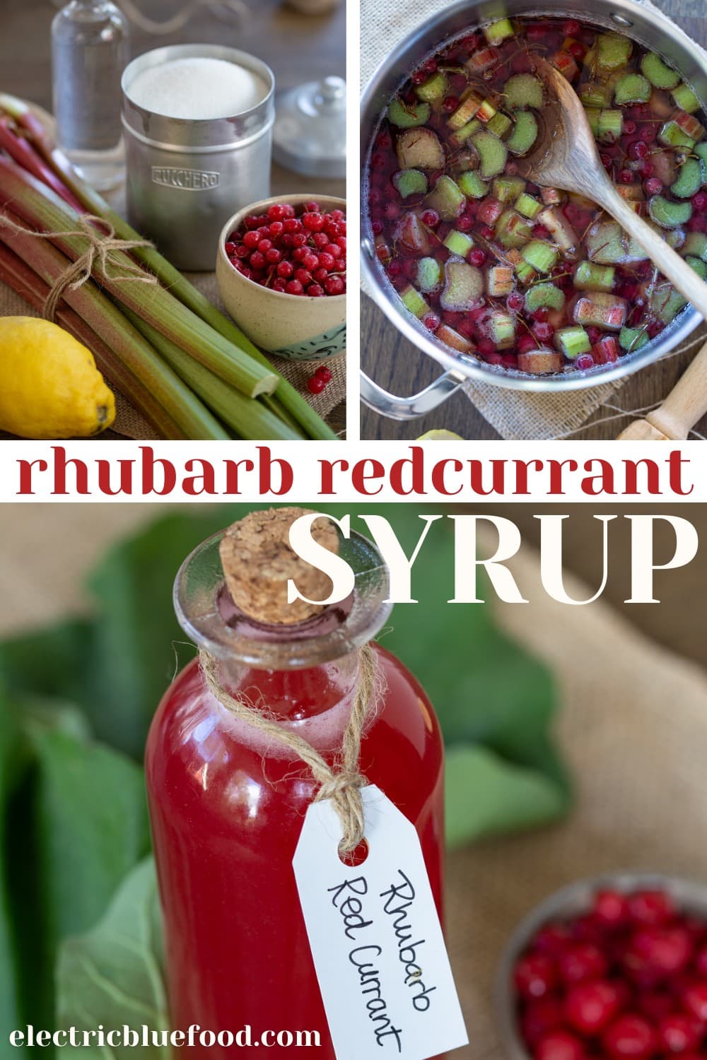 Homemade rhubarb and redcurrant syrup to use in drinks, cocktails or even to flavour hot tea.