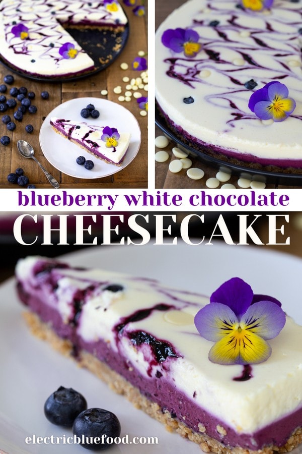 This blueberry white chocolate cheesecake is an elegant dessert made with 2 ingredients that pair wonderfully well together. It's a no-bake cheesecake made of 2 layers, keeping the 2 flavour elements separated.