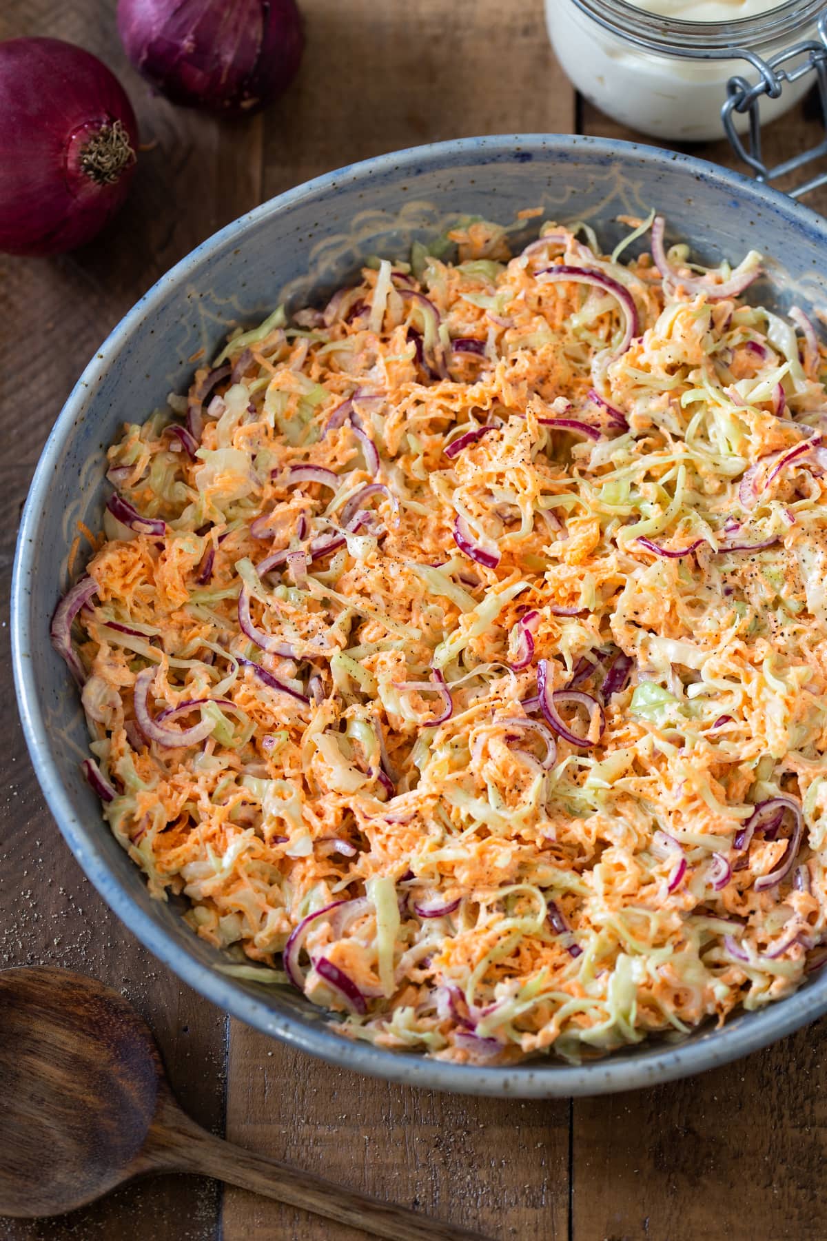 Best coleslaw made with sweet pickled veggies.