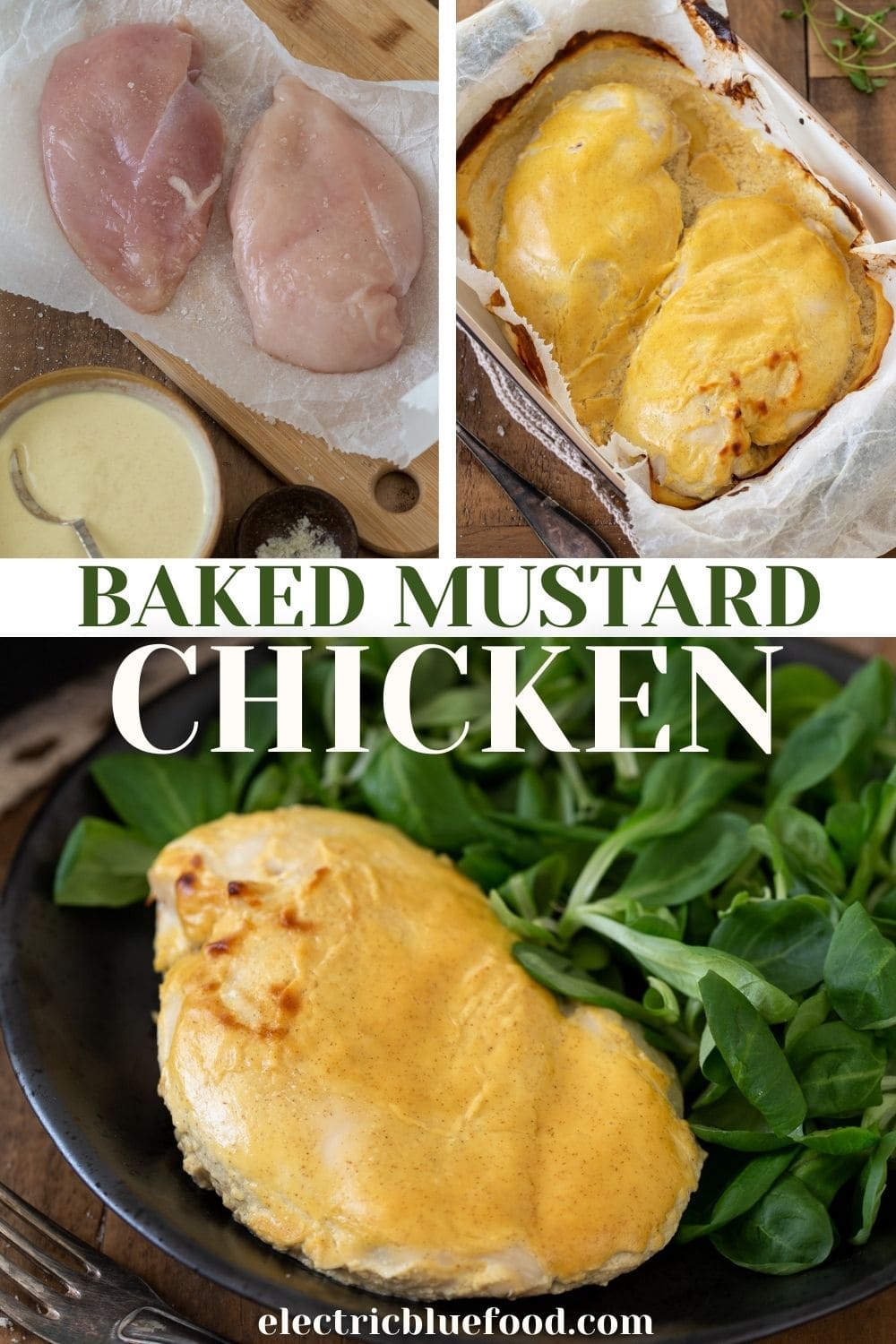 Easy baked mustard chicken breasts are an easy midweek dinner that requires only 2 minutes hand-on and just over a half hour of oven time.