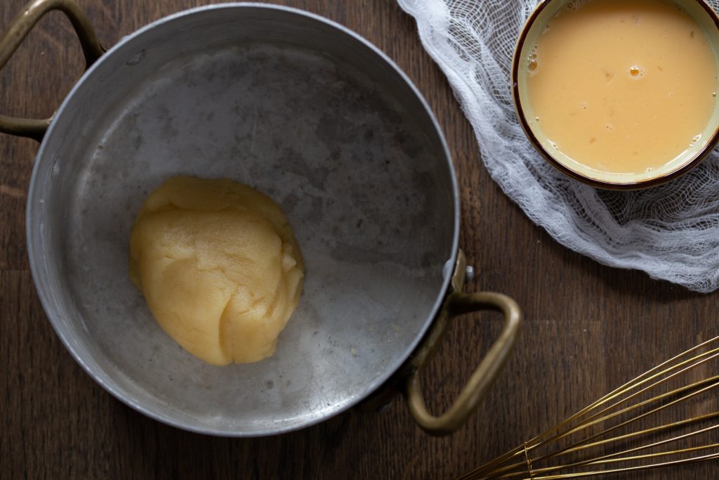 The first stage of making choux pastry.