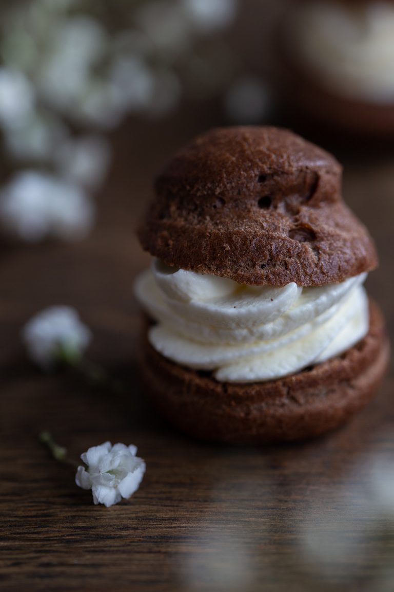 Cocoa cream puff closeup.
