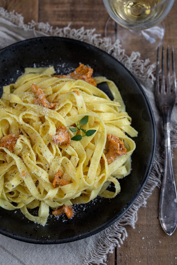 Tagliatelle with Chanterelles and Pecorino • Electric Blue Food
