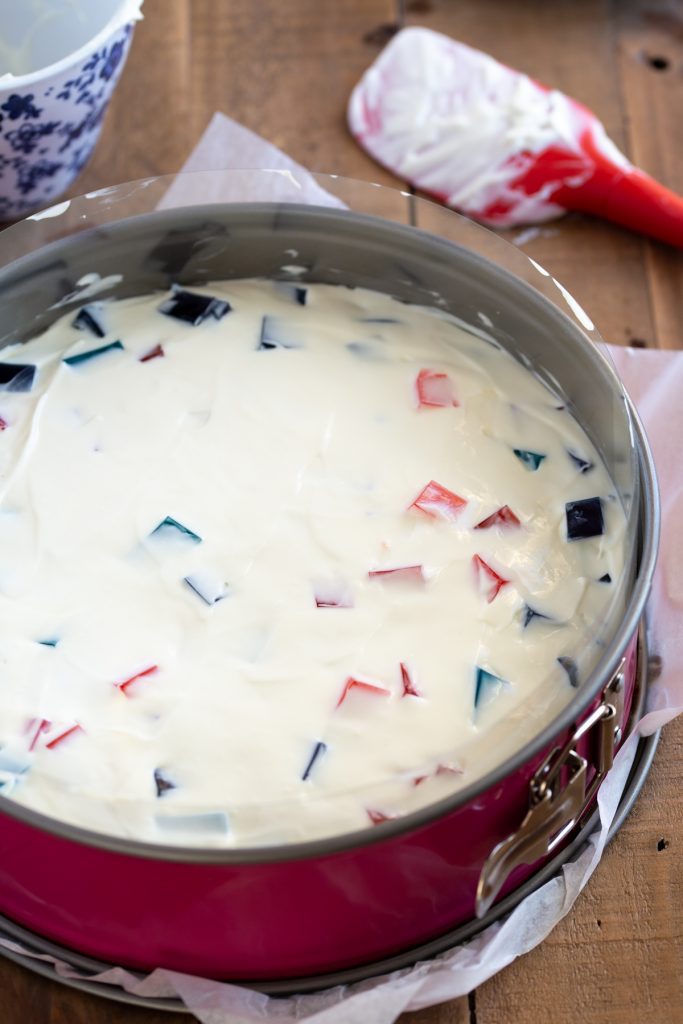 Top layer of cheese filling added.