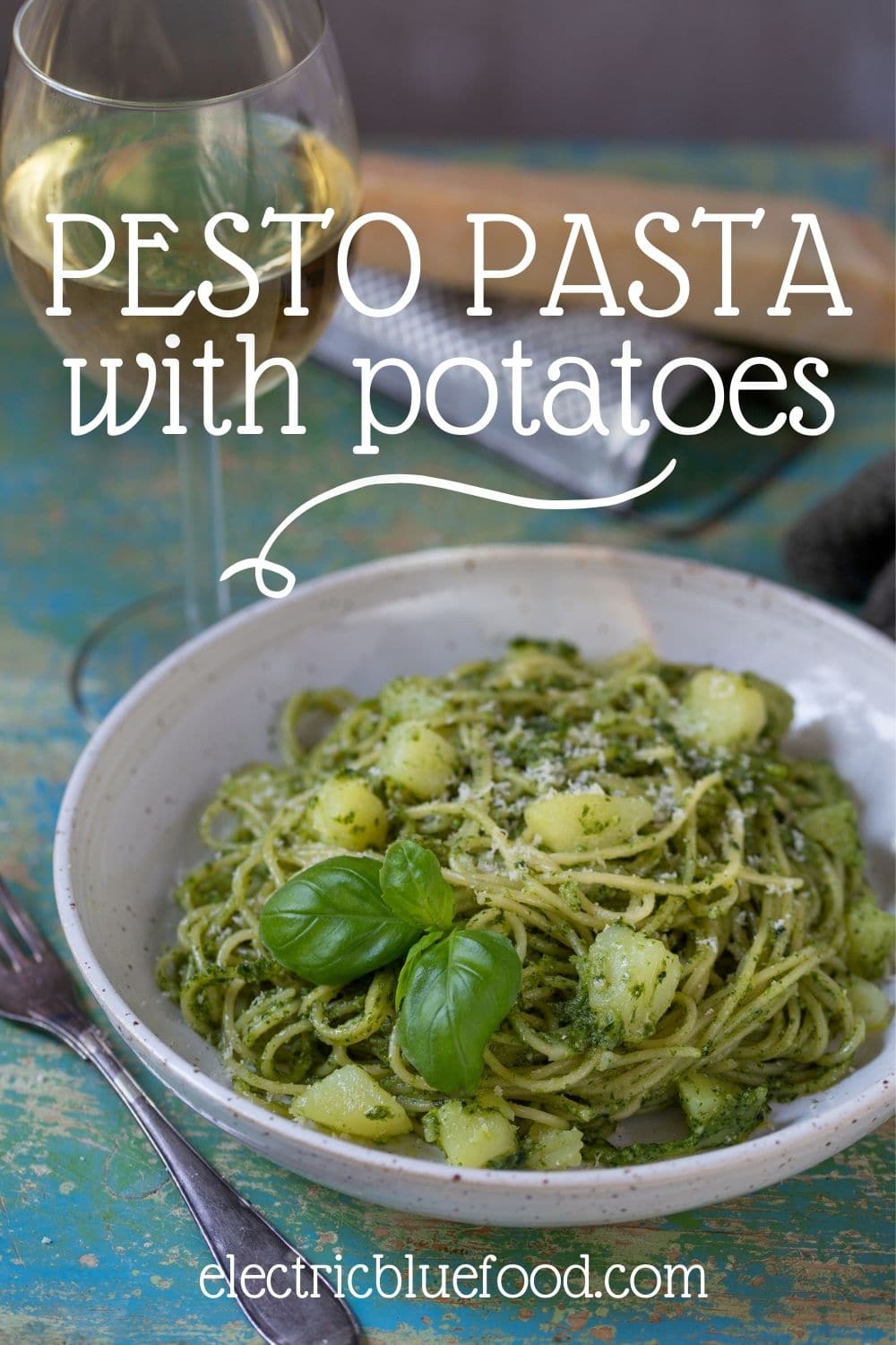 Pesto pasta with potatoes follows a traditional recipe from Liguria, the home region of basil pesto. Potatoes cooked with the pasta give this dish unexpected creaminess and texture.