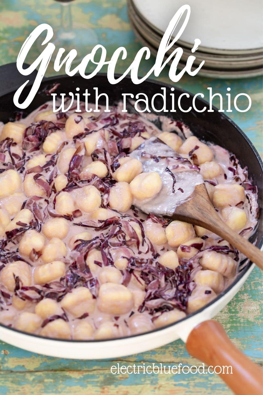 Creamy gnocchi with radicchio; a gnocchi sauce recipe that celebrates radicchio's unique bitterness and the wonderful texture of gnocchi with cream.