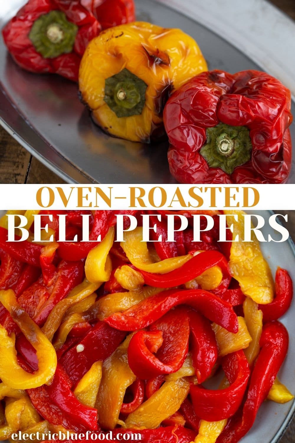 Oven-roasted bell peppers, great both au naturel or with olive oil to serve as side dish or to use as ingredient in salads, pasta, as pizza topping and more.