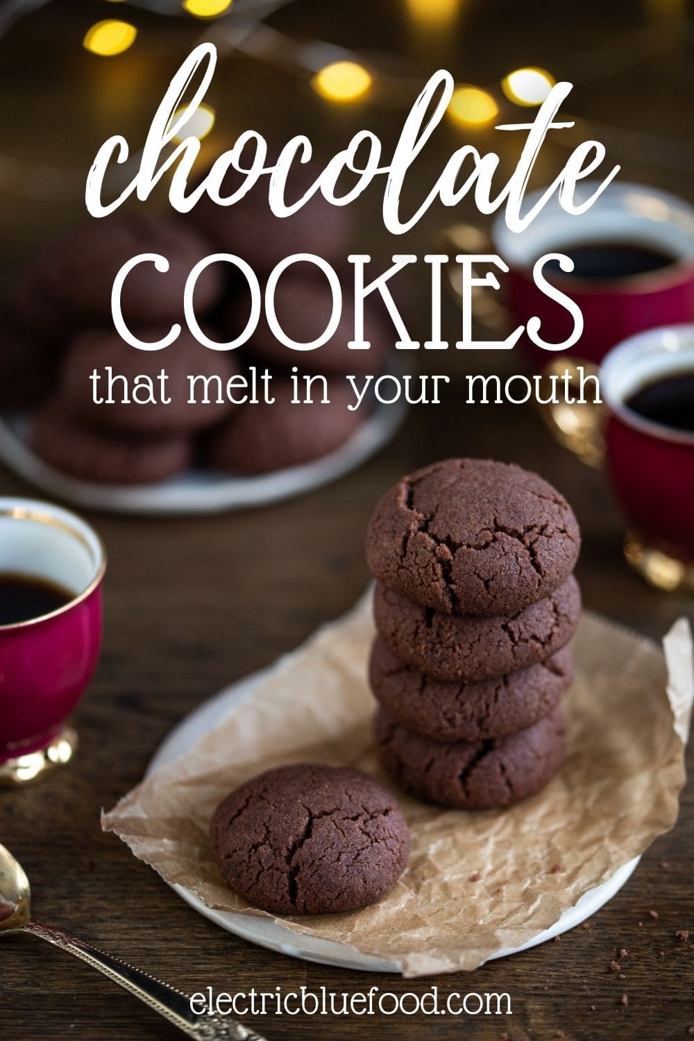 Chocolate butter cookies that melt in your mouth with the most magical texture. They are crumbly and melty and have an intense cocoa and butter flavour.