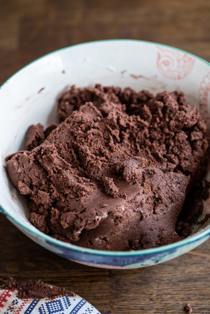 The filan texture of the batter after adding the powder ingredients.