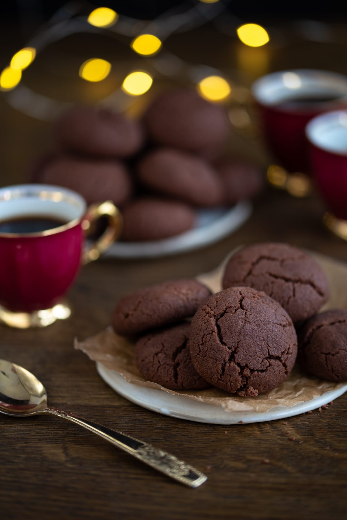 Melt-In-Your-Mouth Chocolate Cookies served with coffee.