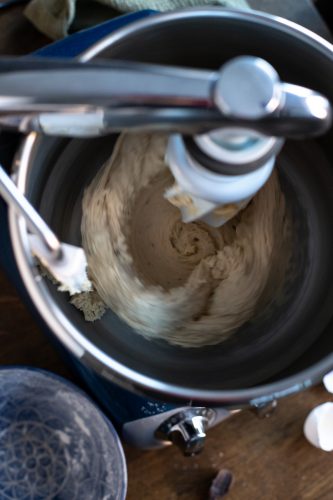 Kneading dough in stand mixer.