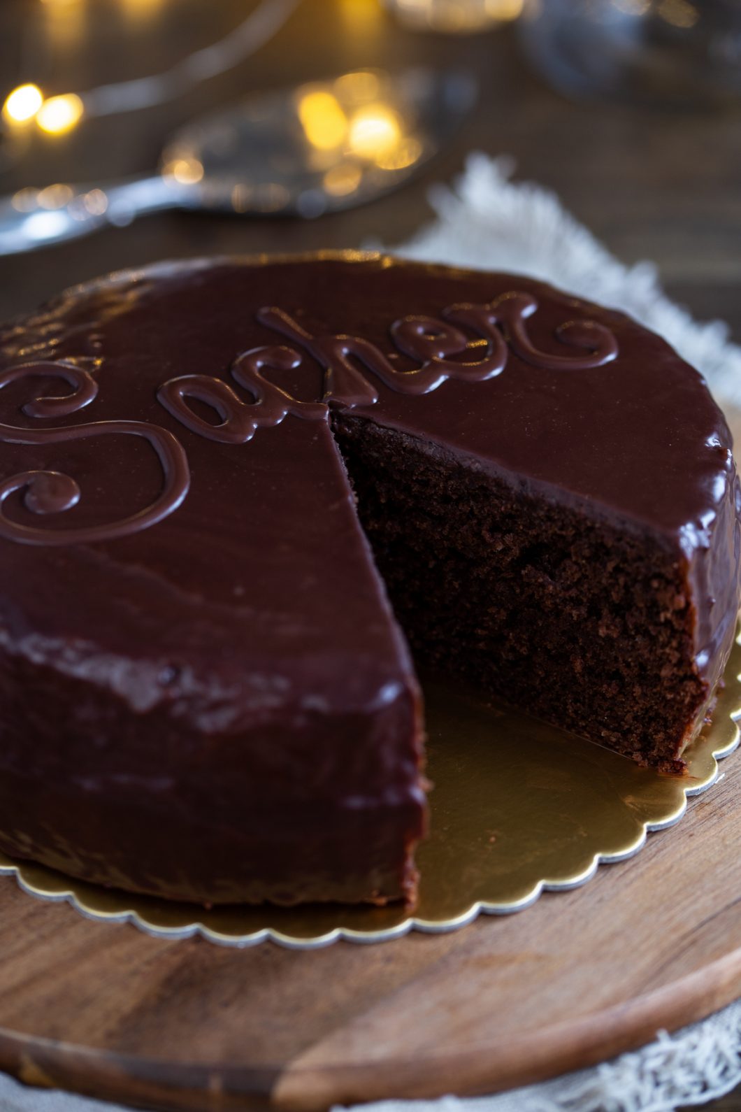 Sachertorte, one slice missing.