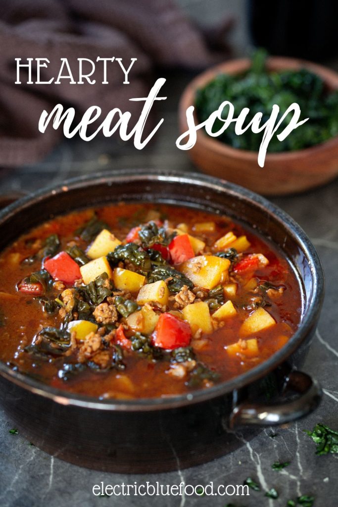 Hearty meat soup pin for pinterest.