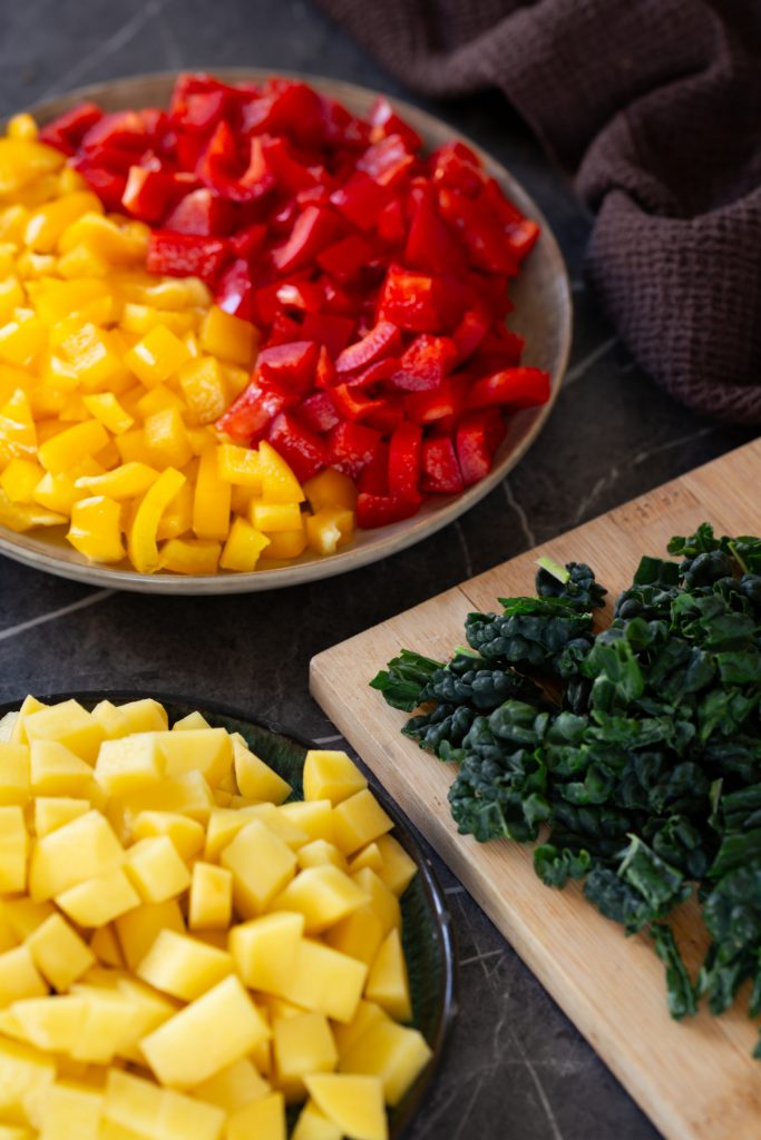 Diced and chopped veegtables.