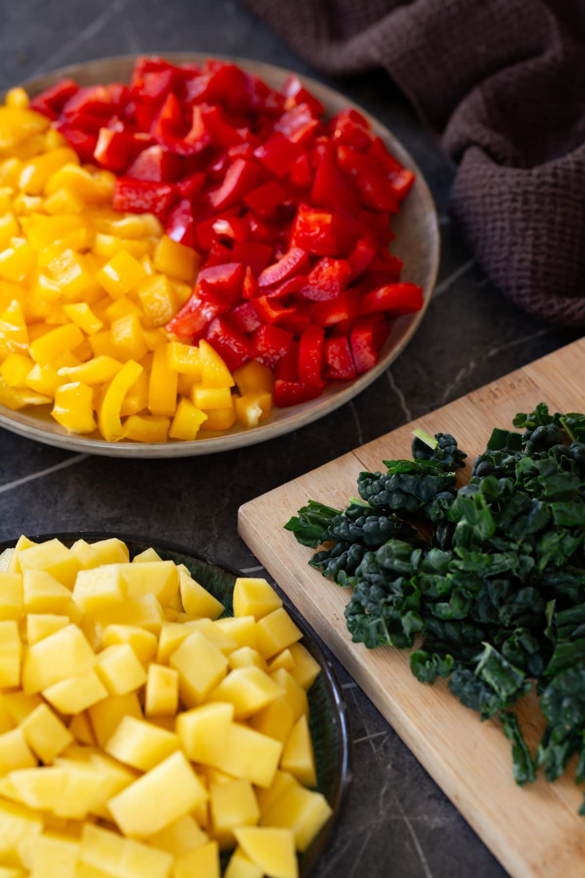 Diced and chopped veegtables.