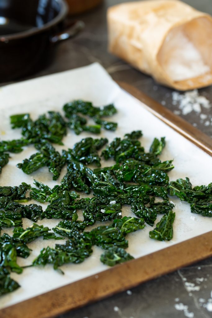 Making cavolo nero chips.