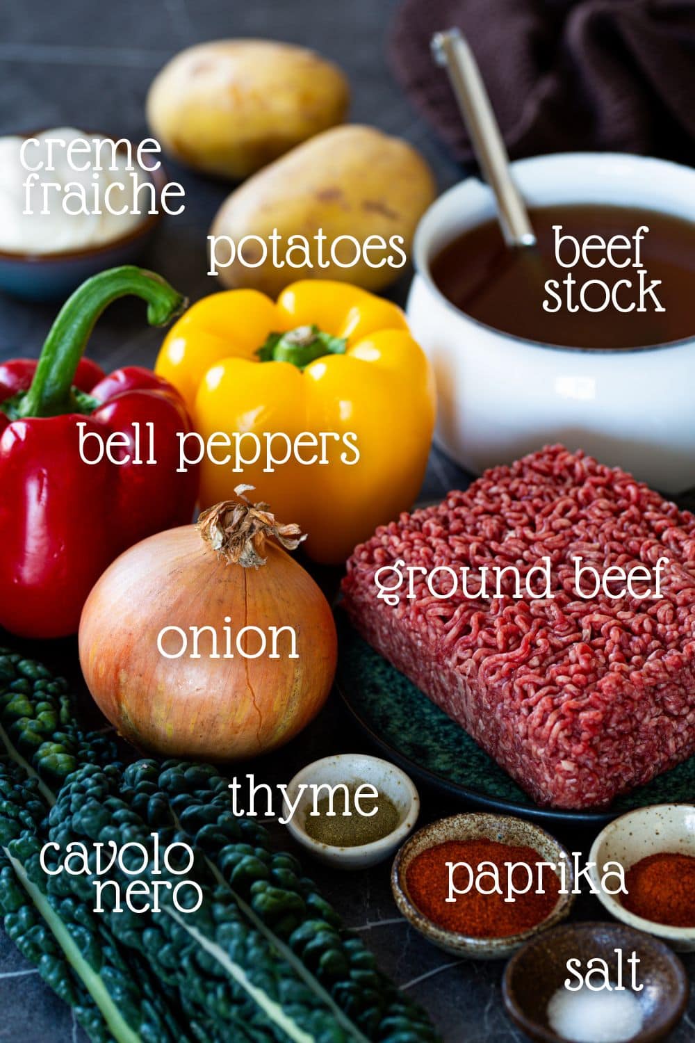 The ingredients featured in the hearty meat soup.