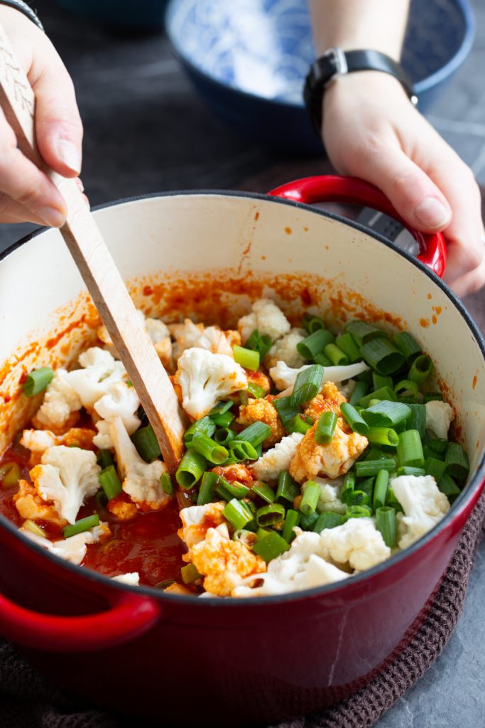 Fresh vegetables stirred into tomato sauce.