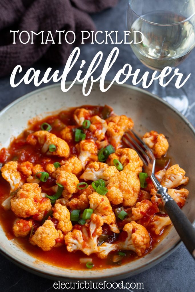 Tomato pickled cauliflower pinterest pin.