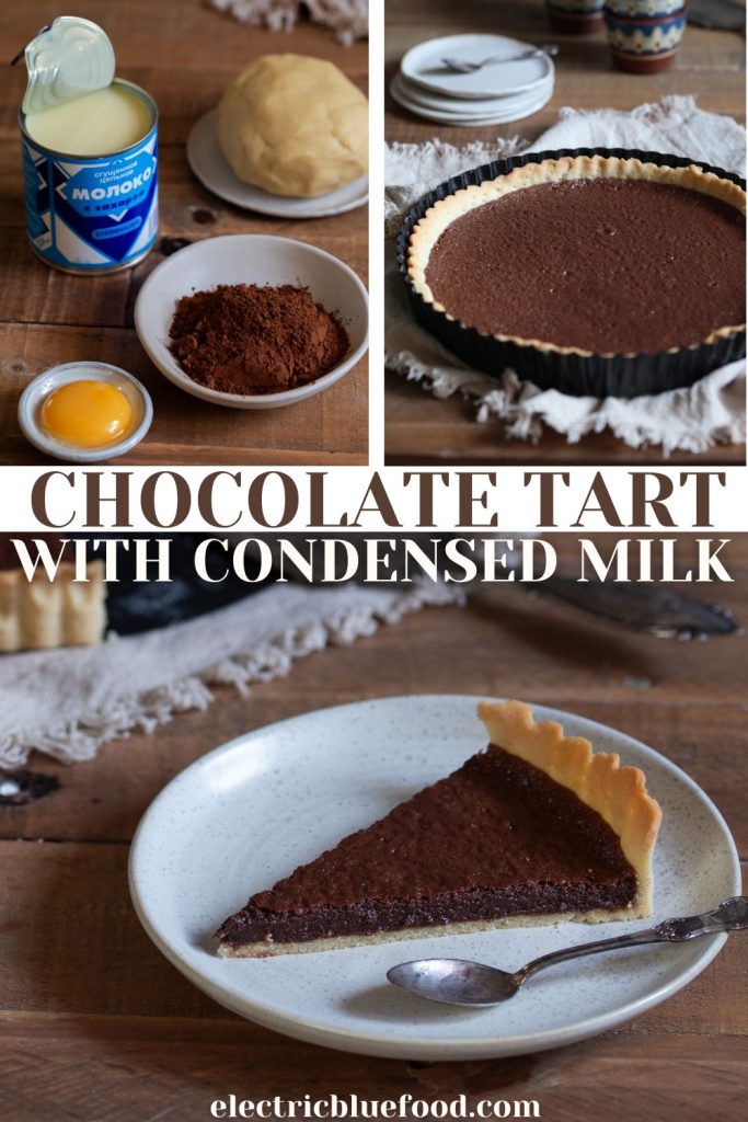 Chocolate tart with condensed milk pin.