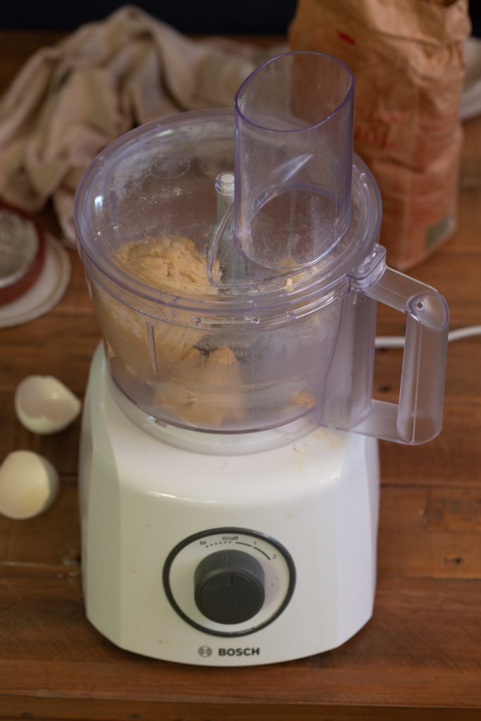 Dough inside a food processor.