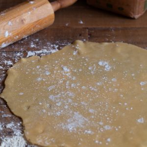 A rolled out batch of pasta frolla.