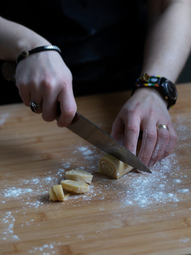 Hand-cut fettuccine from hand-rolled pasta sheet.