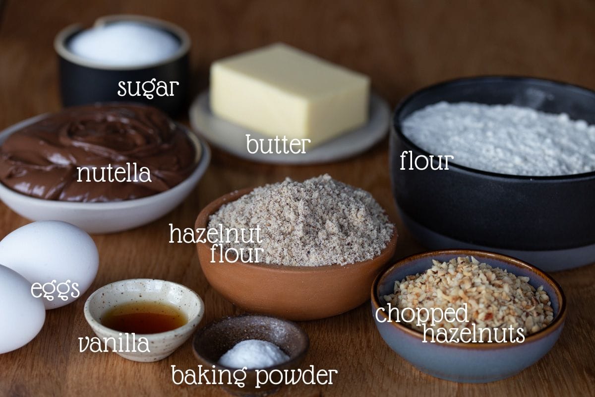 Hazelnut tart ingredients.