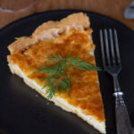 Closeup of Swedish cheese pie slice.