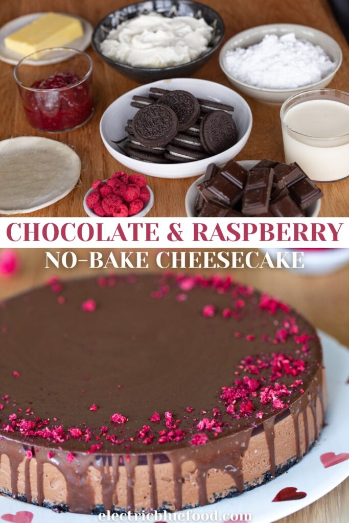 No-bake chocolate raspberry cheesecake pin.