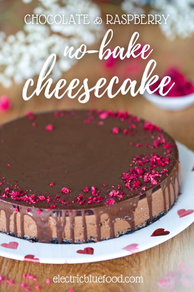 No-bake chocolate raspberry cheesecake pin.