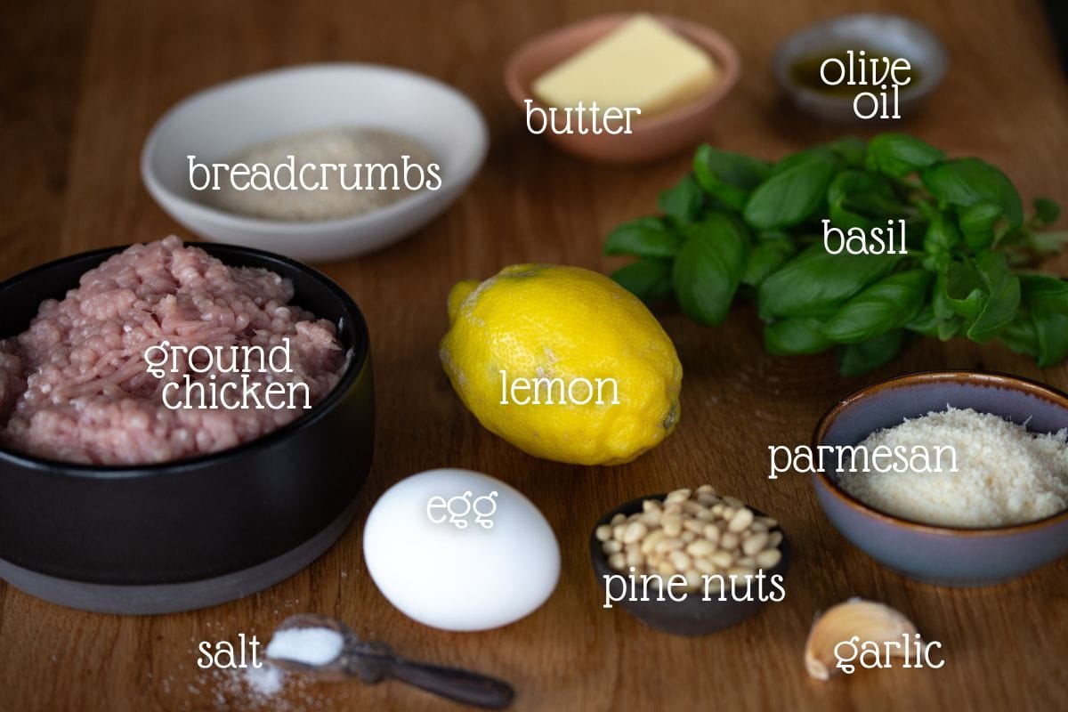 Lemon basil chicken meatballs ingredients.