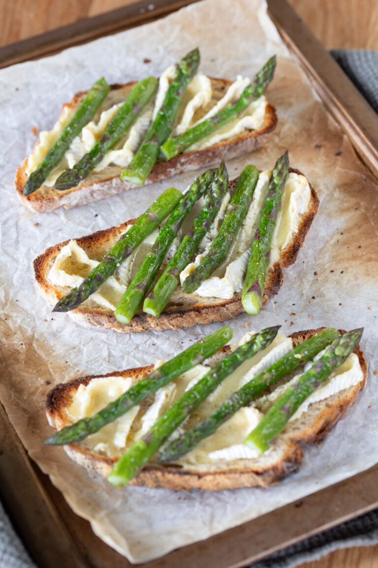 Baked asparagus camembert bruschetta.