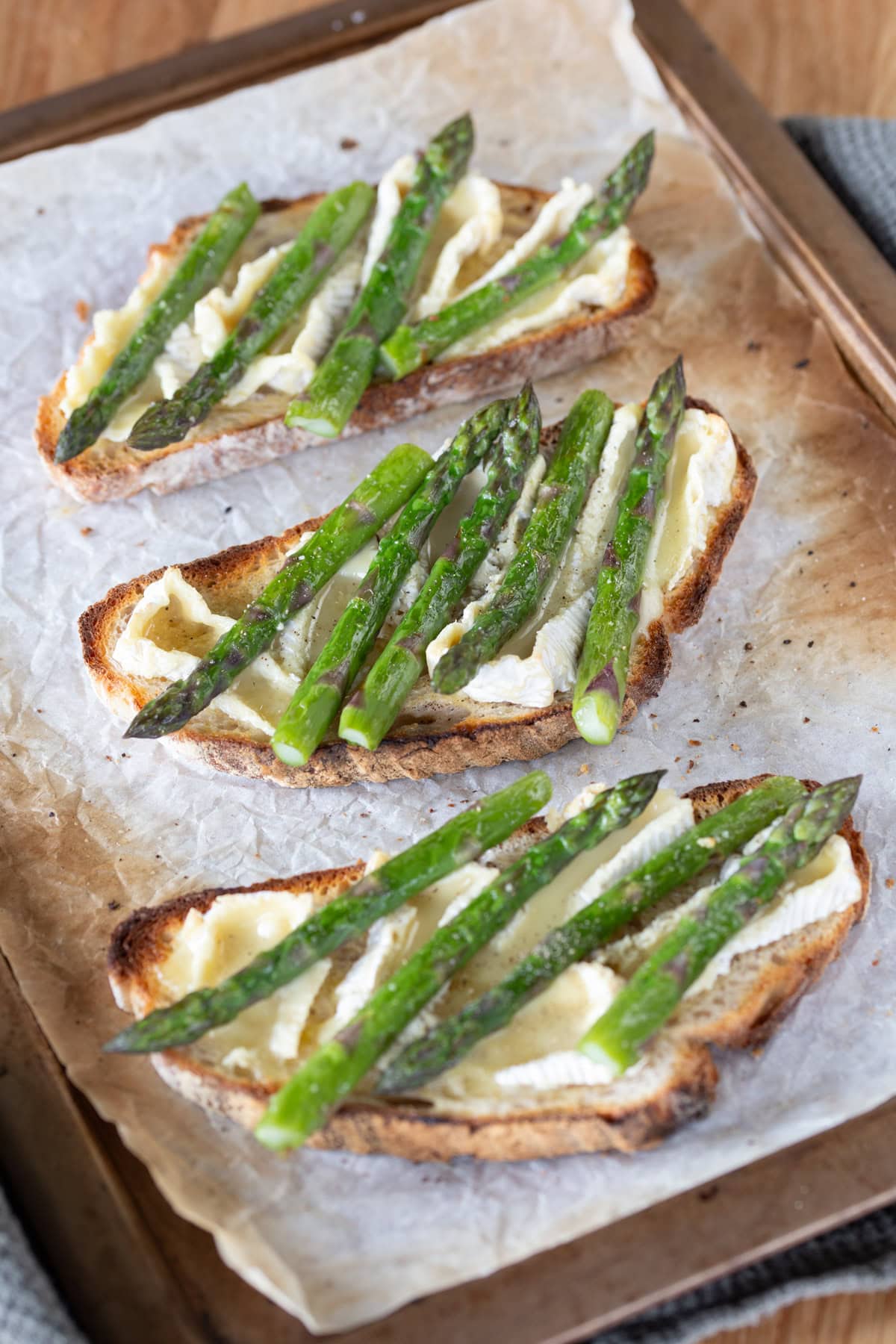 Baked asparagus camembert bruschetta.
