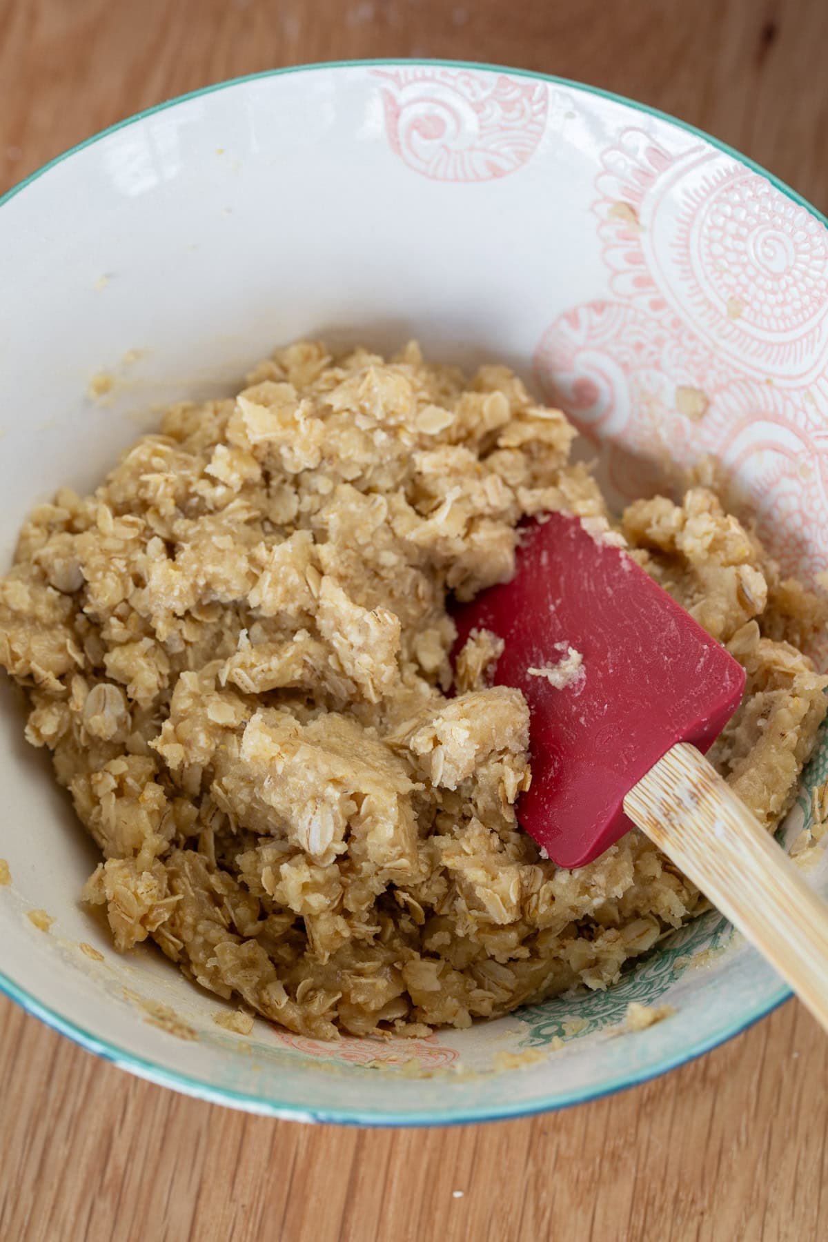 Crisp batter in a bowl with a spatula.