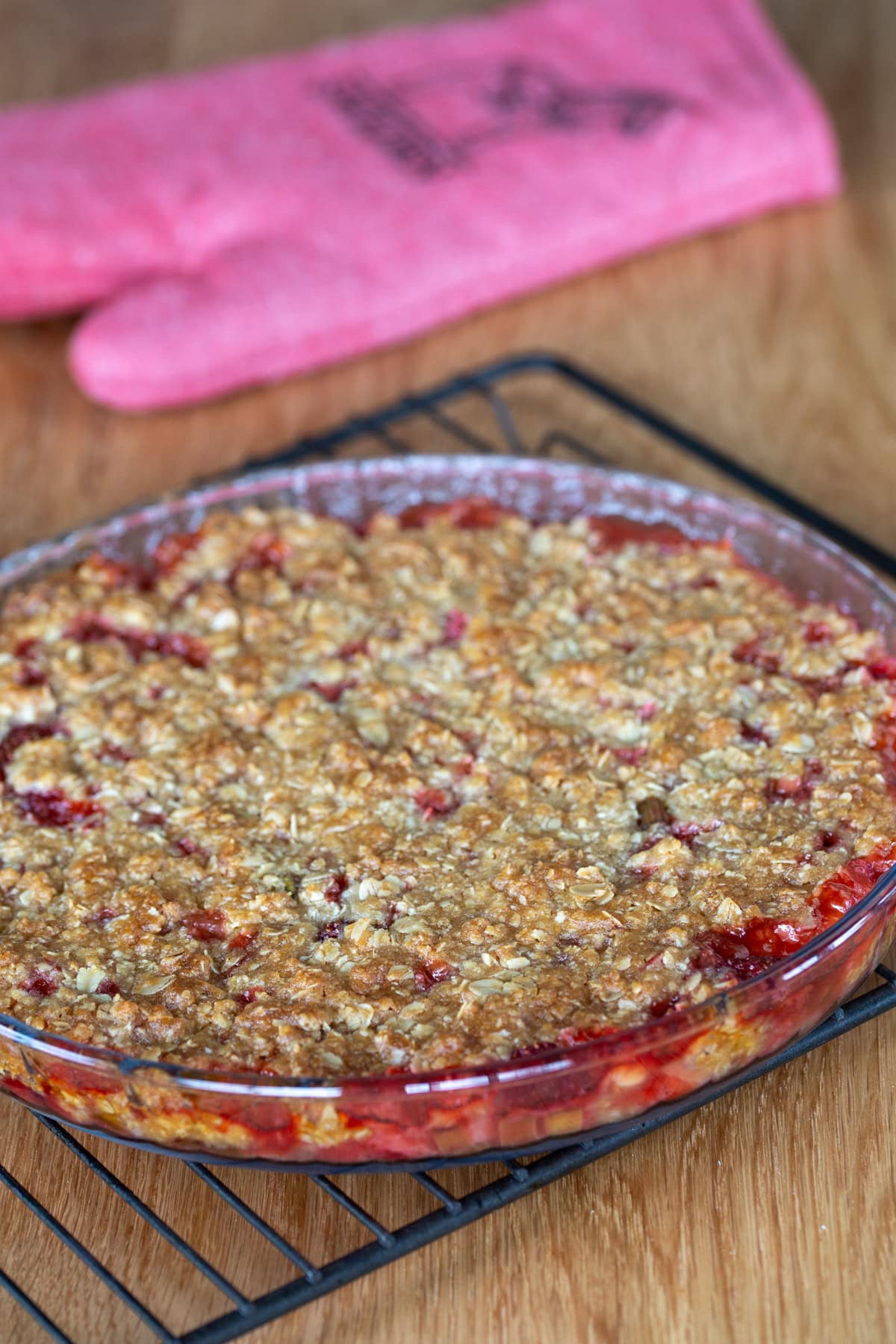 Strawberry rhubarb crisp just taken out of the oven.