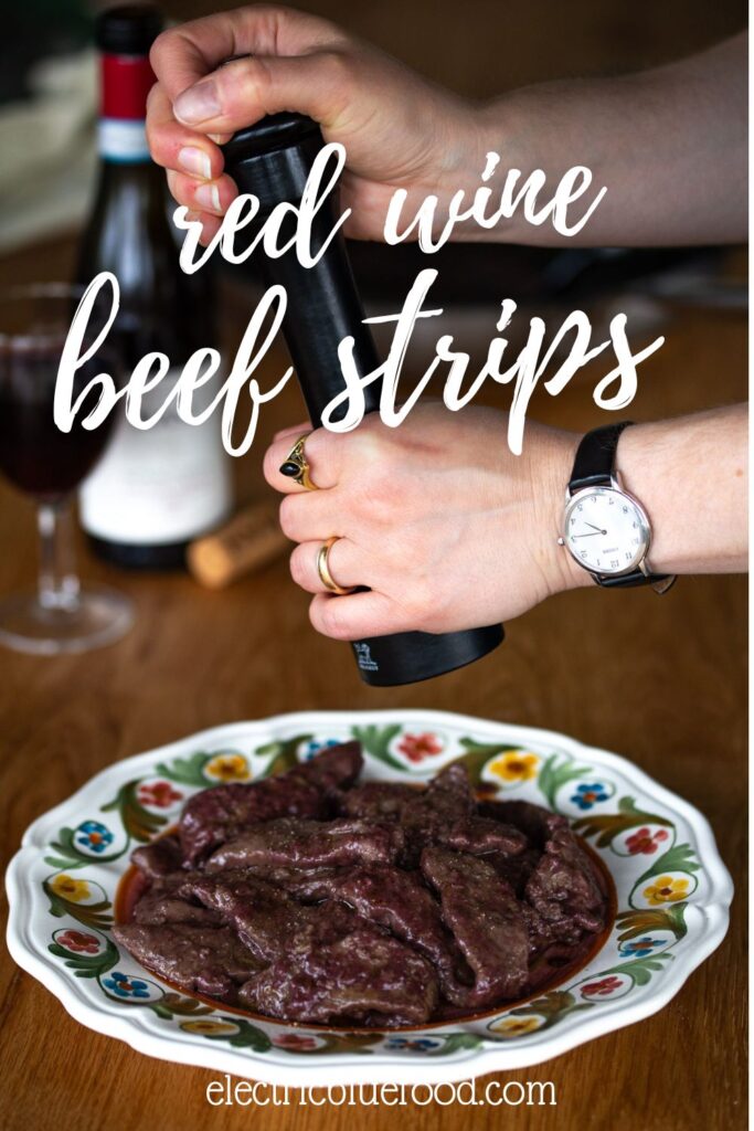 Red wine beef strips pin.