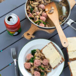 Overview from above of food on camping table.