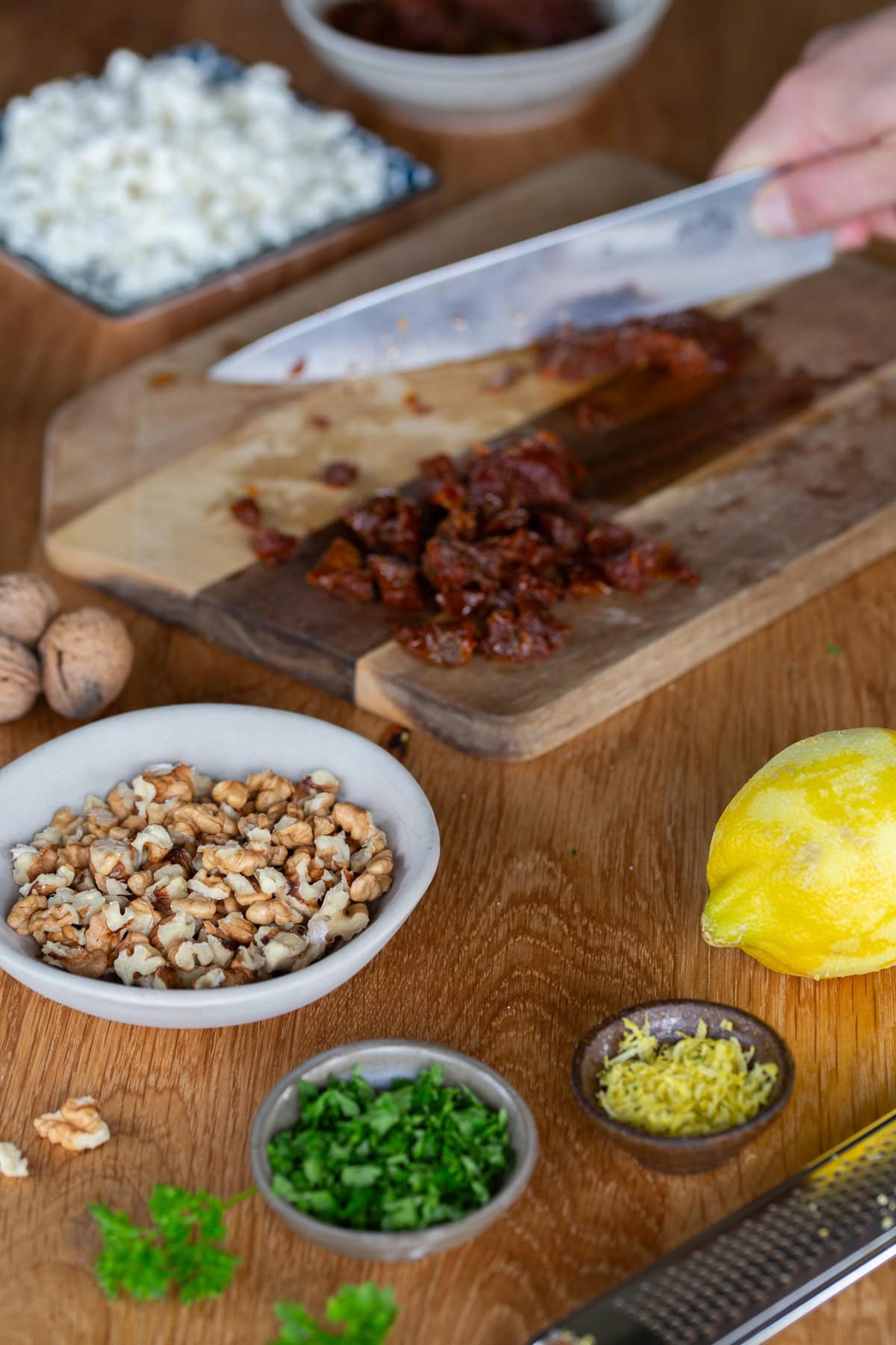 The ingredients to this recipe being chopped.