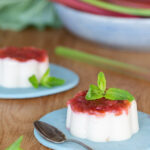 Rhubarb panna cotta topped with rhubarb compote.