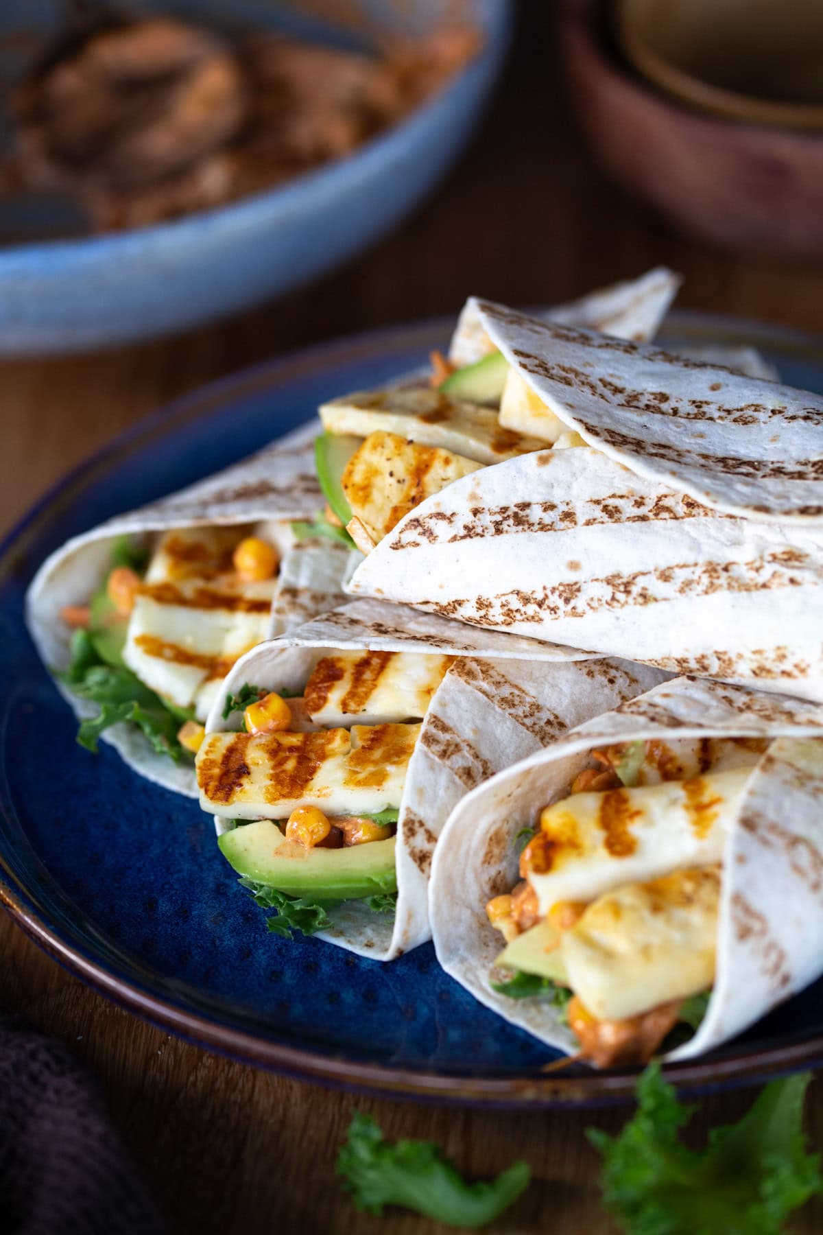 Smokey cornslaw halloumi wraps.