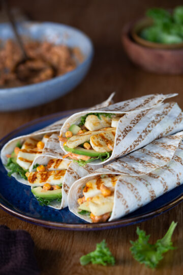 Smokey cornslaw halloumi wraps.