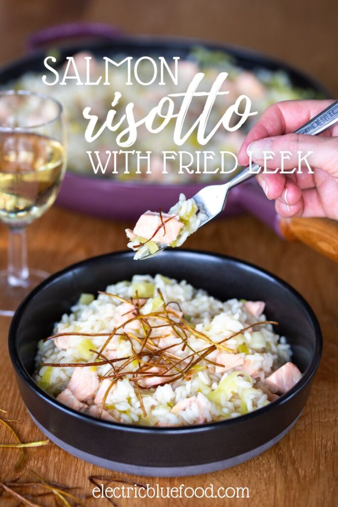 Fried leek and salmon risotto pin.
