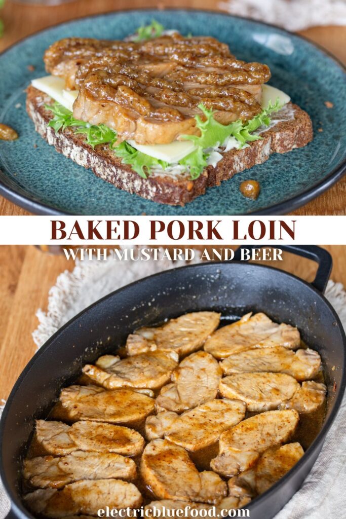 Baked pork loin with mustard and beer glaze pin.